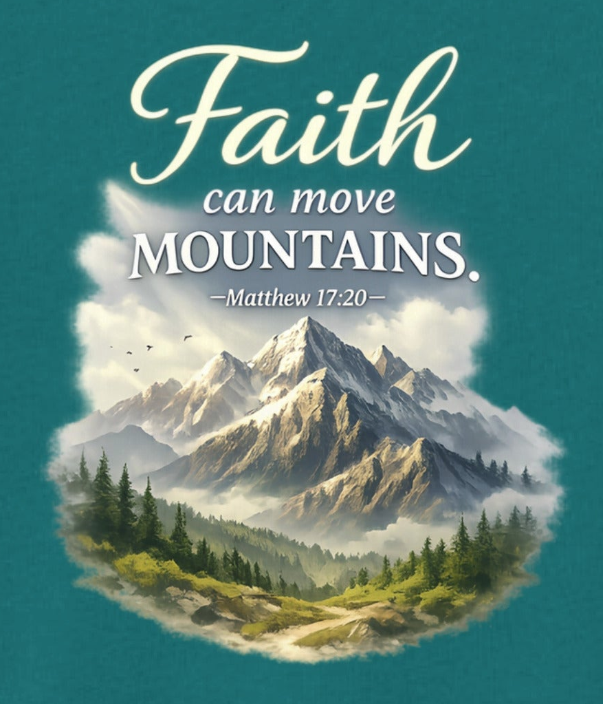 Women’s V-Neck T-Shirt | “Faith Can Move Mountains” Graphic – Five-Star Faith Series