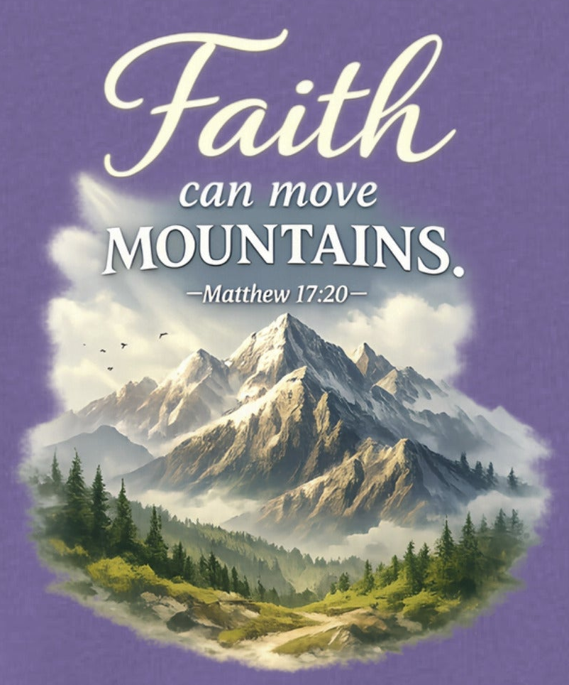 Women’s V-Neck T-Shirt | “Faith Can Move Mountains” Graphic – Five-Star Faith Series