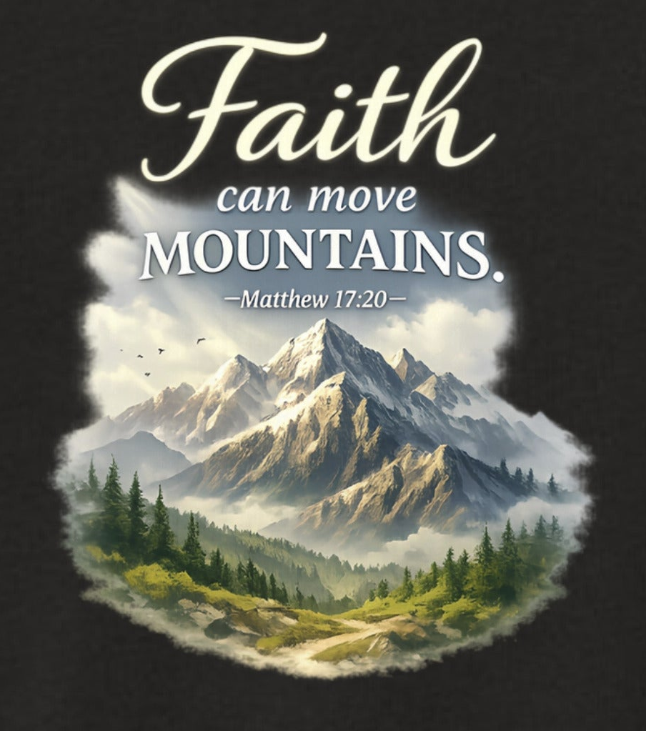 Women’s V-Neck T-Shirt | “Faith Can Move Mountains” Graphic – Five-Star Faith Series