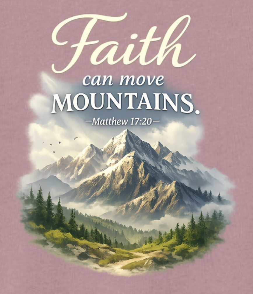 Women’s V-Neck T-Shirt | “Faith Can Move Mountains” Graphic – Five-Star Faith Series