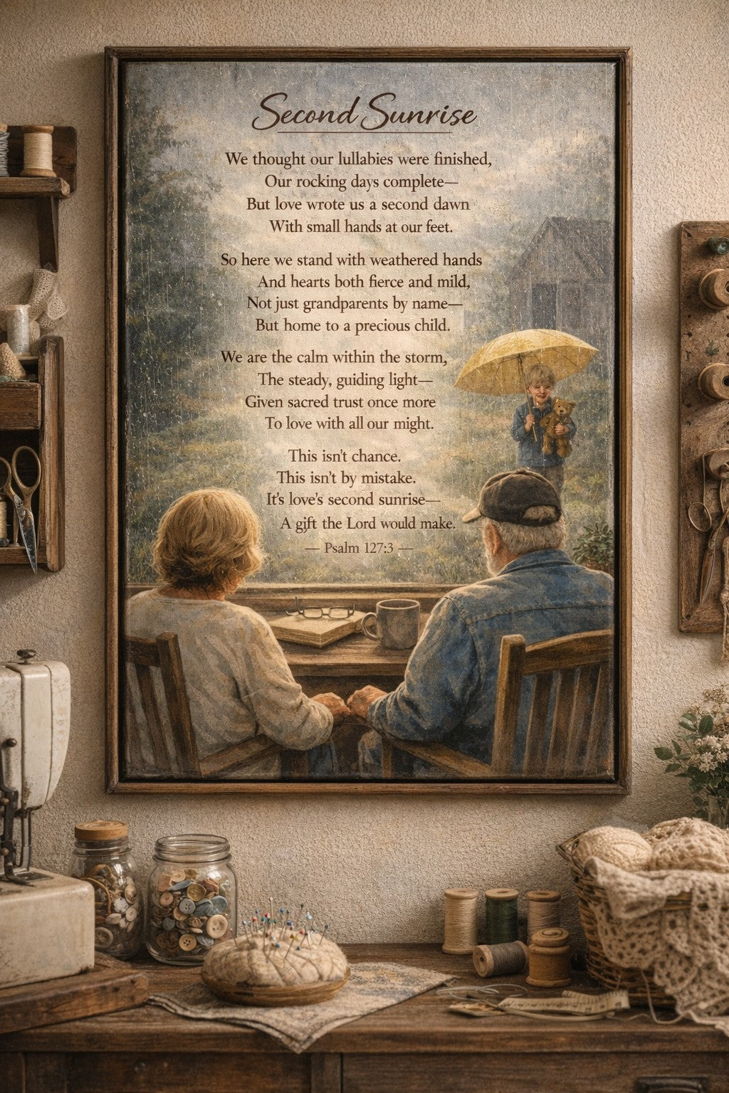 Second Sunrise Framed Canvas Wall Art | Personalized Grandparents Poem | Faith & Family Keepsake